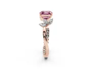 Fancy Pink Asscher Cut Diamond Floral Vine Solitaire Engagement Ring Set in Rose gold with Marquise Leaves