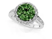Fancy Green Round Cut Diamond Floral Halo Ring Set in Silver with Pavé Band and Prong Setting