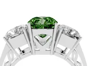 Fancy Green Cushion Cut Diamond Three-Stone Ring Set in White gold with Textured Band