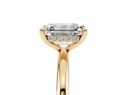 Emerald Cut Hidden Halo Engagement Ring Setting | Thin Plain Band | Yellow Gold