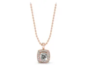 Cushion Cut Lab-Grown Diamond Halo Pendant Necklace | Plain Bail | Rose Gold