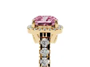 Cushion Cut Accented Halo Engagement Ring Setting for a Fancy Pink Lab-Grown Diamond | Yellow Gold