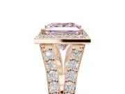 Princess Cut Halo Pavé Engagement Ring Setting for a Fancy Pink Lab-Grown Diamond | Narrow Split Shank | Rose Gold
