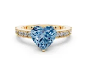 Fancy Blue Heart Cut Diamond Solitaire Ring Set in Yellow gold with Slim Pavé Band and Prong Setting