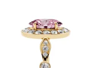 Oval Halo Engagement Ring Setting for a Fancy Pink Lab-Grown Diamond | Bezel Stations | Yellow Gold