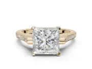 Princess Cut Vintage Cathedral Engagement Ring Setting | Carved Band | Yellow Gold