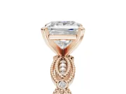 Princess Cut Vintage Milgrain Engagement Ring Setting | Graduated Stations | Rose Gold
