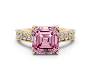 Asscher Cut Hidden Halo Engagement Ring Setting for a Fancy Pink Lab-Grown Diamond | Milgrain Pave | Yellow Gold