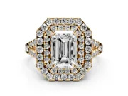 Emerald Cut Halo Split Shank Engagement Ring Setting | Yellow Gold