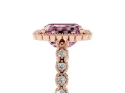 Radiant Cut Milgrain Halo Engagement Ring Setting for a Fancy Pink Lab-Grown Diamond | Beaded Shoulders | Rose Gold