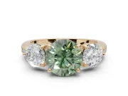 Round Three Stone Engagement Ring Setting for a Fancy Green Lab-Grown Diamond | Tapered Pave Band | Yellow Gold