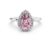 Pear-Shaped Halo Engagement Ring Setting for a Fancy Pink Lab-Grown Diamond | Plain Polished Band | Platinum