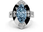 Fancy Blue Marquise Cut Diamond Milgrain Halo Ring Set in White gold with Split Shank