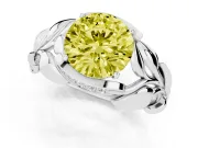 Fancy Yellow Round Cut Diamond Leaf-Inspired Engagement Ring Set in White gold with Round Accents