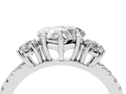 Heart-Shaped Three Stone Engagement Ring Setting | Pave Shoulders | Sterling Silver