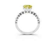 Fancy Yellow Heart Cut Diamond Solitaire Engagement Ring Set in Silver with Bezel Accents on Beaded Band