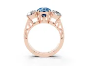 Round Engagement Ring Setting for a Fancy Blue Lab-Grown Diamond | Three Stone | Rose Gold
