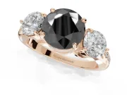Fancy Black Round Cut Lab-Grown Diamond Three-Stone Ring Set in Rose Gold with Channel-Set Band and Prong Setting