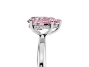Fancy Pink Pear Cut Diamond Solitaire Ring Set in Platinum with Thin Band and Prong Setting