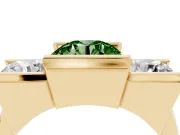 Fancy Green Round Cut Diamond Three-Stone Channel Set Ring Set in Yellow gold with Smooth Polished Band