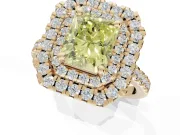 Canary Yellow Radiant Cut Lab-Grown Diamond Double Halo Statement Ring Set in Yellow Gold with Pavé Band