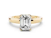Emerald Cut Diamond Solitaire Ring Set in Yellow gold with Prong Head and Smooth Polished Band