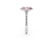 Fancy Pink Marquise Cut Diamond Solitaire Engagement Ring Set in Platinum with Bezel Accents on Beaded Band