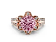 Round Petal Frame Floral Halo Engagement Ring Setting for a Fancy Pink Lab-Grown Diamond | Pavé Split Shank | Rose Gold