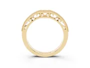 Round Lab-Grown Diamond Milgrain Wedding Band | Scroll Openwork Gallery | Yellow Gold