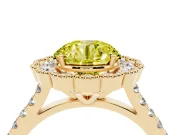 Fancy Yellow Round Cut Diamond Milgrain Floral Halo Engagement Ring Set in Yellow gold with Pavé Band