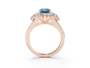 Fancy Blue Radiant Cut Diamond Halo Split Shank Engagement Ring Set in Rose gold with Prong-Held Center Stone