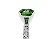 Fancy Green Princess Cut Diamond Solitaire Ring Set in White gold with Slim Pavé Band and Prong Setting