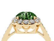 Fancy Green Round Cut Diamond Floral Halo Ring Set in Yellow gold with Pavé Band and Prong Setting