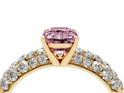 Emerald Cut Multi Row Pave Engagement Ring Setting for a Fancy Pink Lab-Grown Diamond | Yellow Gold