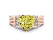 Fancy Yellow Three-Stone Heart Cut Diamond Channel Set Ring Set in Rose gold with Bar Prongs