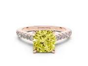 Cushion Cut Hidden Halo Pave Engagement Ring Setting for a Fancy Yellow Lab-Grown Diamond | Claw Prongs | Rose Gold