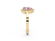 Fancy Pink Pear Cut Diamond Halo Ring Set in Yellow gold with Round Halo and Smooth Solitaire Band