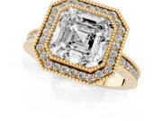 Asscher Cut Vintage Milgrain Halo Engagement Ring Setting | Filigree Gallery | Yellow Gold