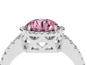 Round Halo Engagement Ring Setting for a Fancy Pink Lab-Grown Diamond | Half Pave Band | Platinum