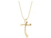 Round Lab-Grown Diamond Curved Cross Pendant Necklace | Sweeping Arms | Yellow Gold