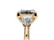 Emerald Cut Hidden Halo Three Stone Engagement Ring Setting for a Black Center | Yellow Gold
