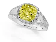 Cushion Cut Halo Engagement Ring Setting for a Fancy Yellow Lab-Grown Diamond | V-Split Pavé Band | Sterling Silver