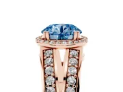 Round Halo Engagement Ring Setting for a Fancy Blue Lab-Grown Diamond | Split Shank | Rose Gold