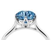 Fancy Blue Round Cut Diamond Solitaire Cathedral Ring Set in Platinum with Prong Setting