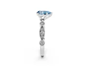 Fancy Blue Pear Cut Diamond Solitaire Engagement Ring Set in Silver with Milgrain Bezel Accent Band