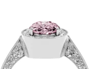 Oval Milgrain Halo Engagement Ring Setting for a Fancy Pink Lab-Grown Diamond | Side Stones | Sterling Silver