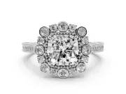 Cushion Cut Vintage Scalloped Halo Engagement Ring Setting | Milgrain Pavé Band | Sterling Silver