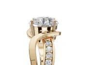 Round Bypass Solitaire Engagement Ring Setting | Pavé and Plain Strands | Yellow Gold