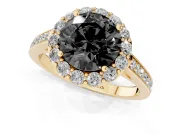 Round Floral Halo Engagement Ring Setting for a Black Center | Large Round Accents | Yellow Gold