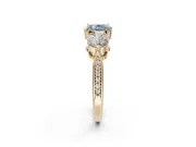 Cushion Cut Three Stone Engagement Ring Setting for a Fancy Blue Lab-Grown Diamond | Tapered Pave Band | Yellow Gold